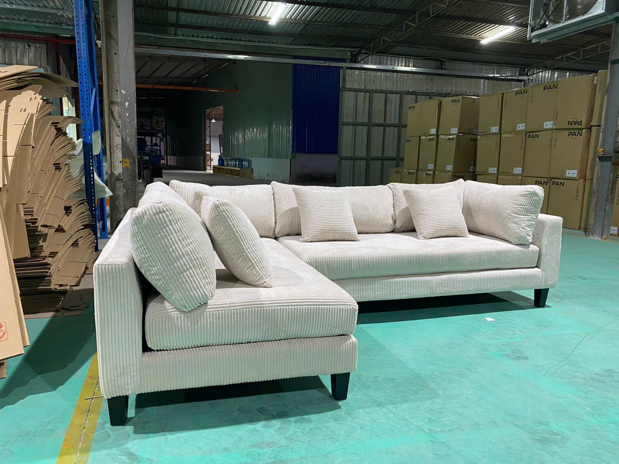 SOFA GÓC L VẢI GÂN KEM - ảnh 2